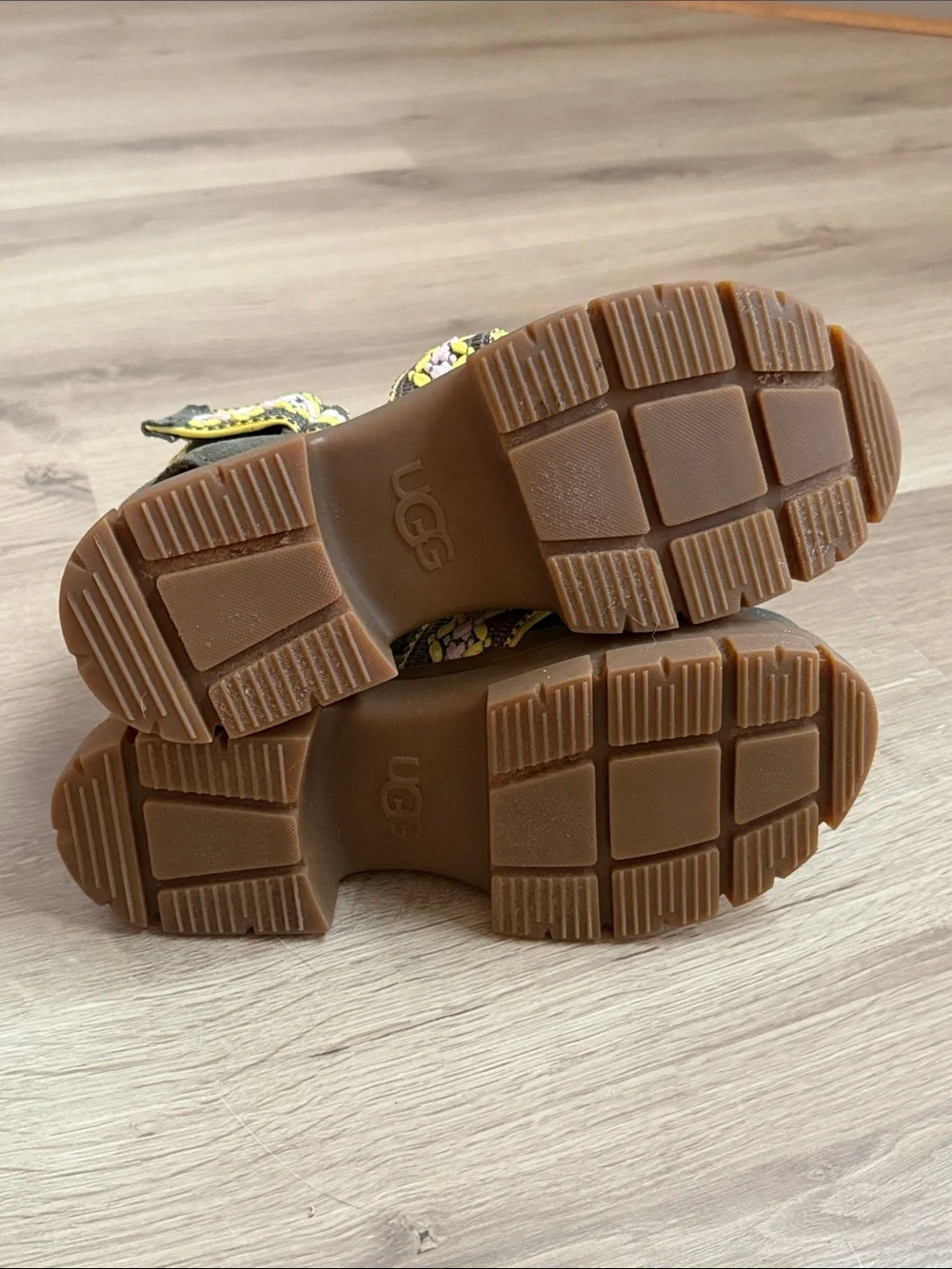 Ugg Chunky Platform Braided Strap Sandals in Olive and Yellow